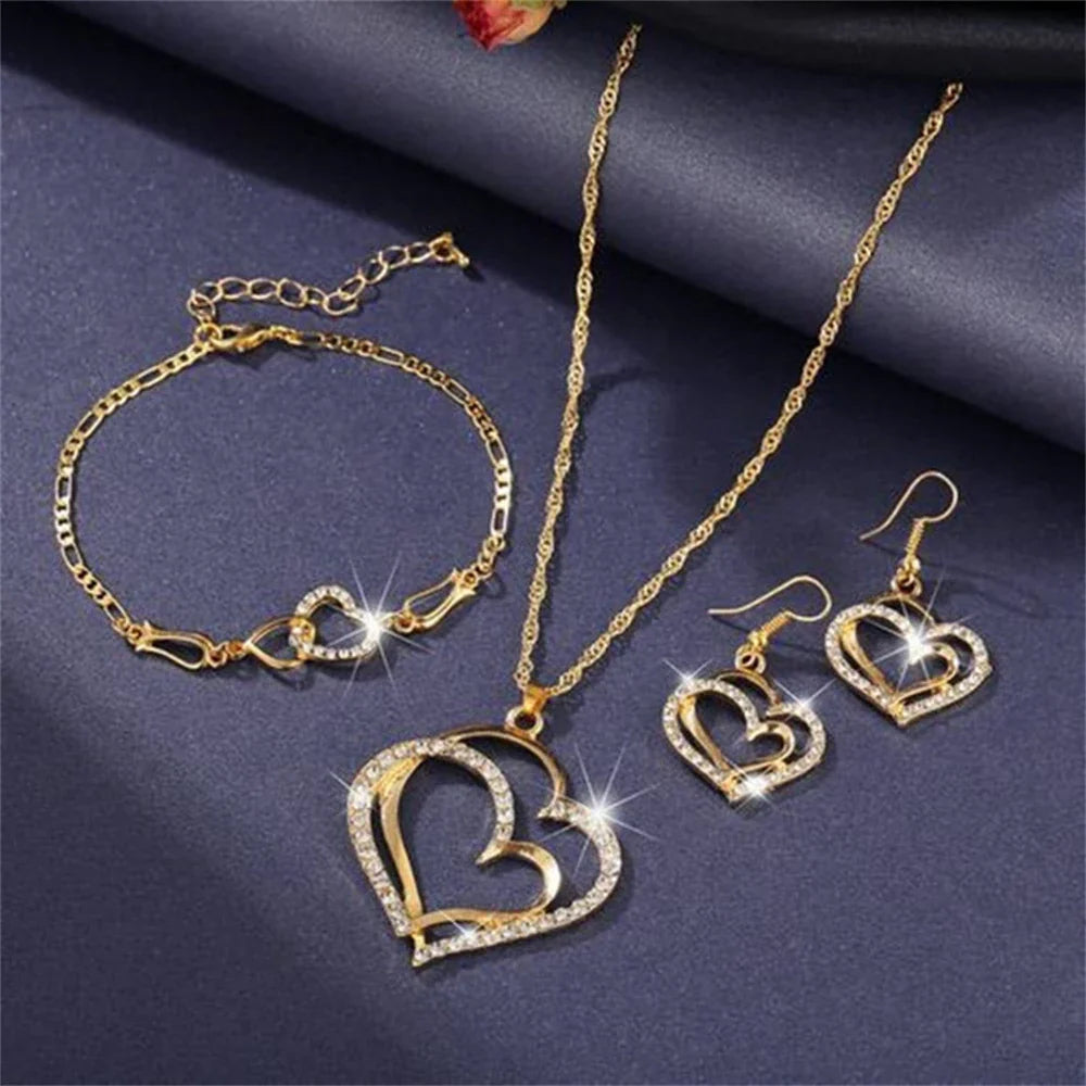 Double Heart Necklace Jewelry Set 💞💝