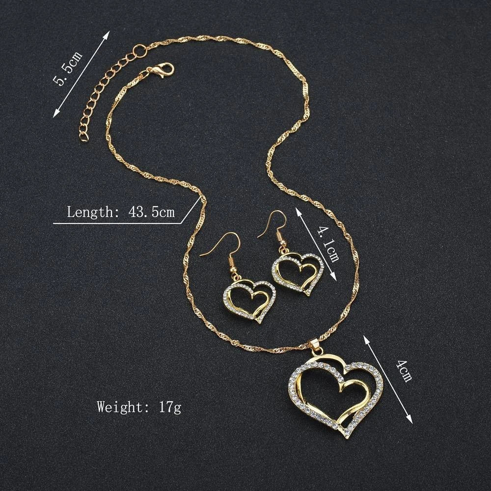 Double Heart Necklace Jewelry Set 💞💝